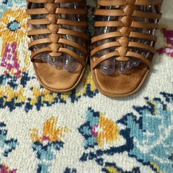 Paul Green Christy Leather Sandals Womens Size 5 US 7.5 Stacked Heel Cutouts Mod - Picture 6 of 11